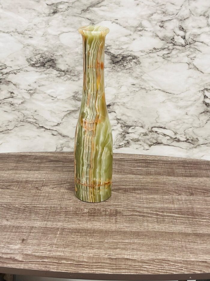 Banded Green Onyx Vase | Beautiful Flower Vase | Crystal Center Piece | Decoration Vase | 14 inch Height