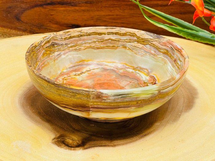 Banded Green Onyx Bowl | Crystal Bowl | Decorative & Serving Bowl | Detergent Safe and Easy to Clean | 3" Diameter