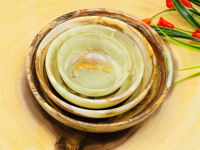 Banded Green Onyx Bowl | Crystal Bowl | Decorative & Serving Bowl | Detergent Safe and Easy to Clean | Holiday Gift