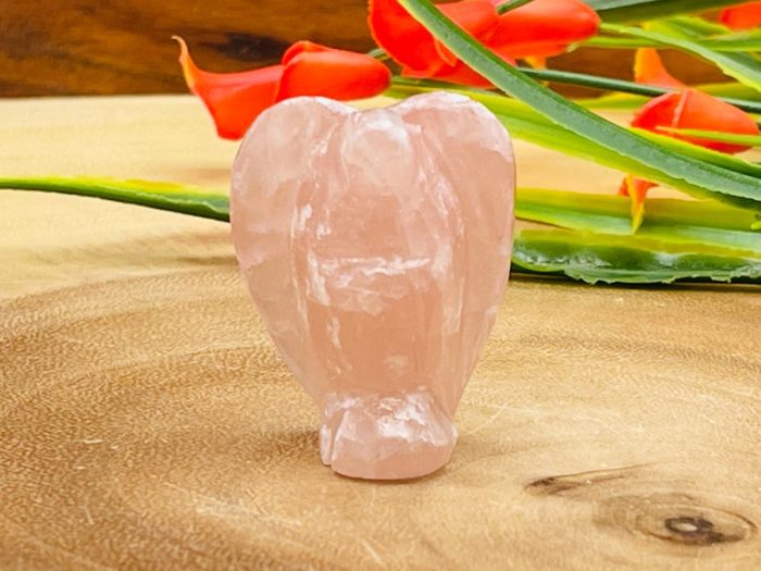 Strawberry Pink Calcite Angel | Heart Chakra | Crystal Figurine | Standing Statuette | Hand Carved | Angelic Reiki | Metaphysical Gemstone