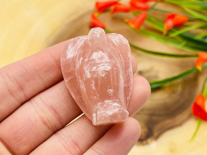 Strawberry Pink Calcite Angel | Heart Chakra | Crystal Figurine | Standing Statuette | Hand Carved | Angelic Reiki | Metaphysical Gemstone