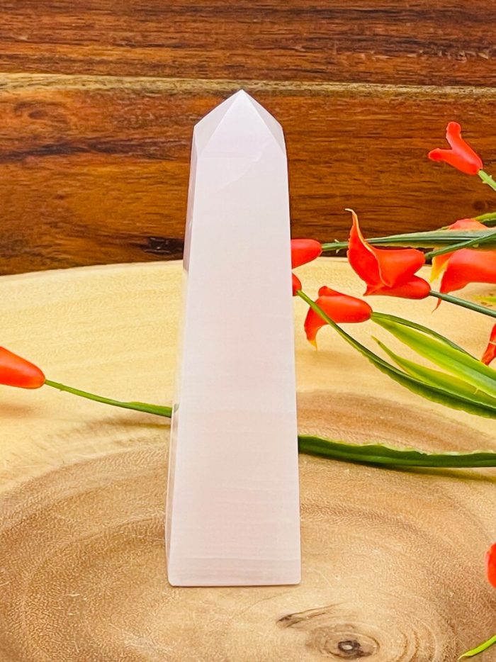 Rose Pink Mangano Fluorescent Calcite Obelisk | Rose Pink Calcite Tower | Calcite Point | Healing Crystal | Metaphysical