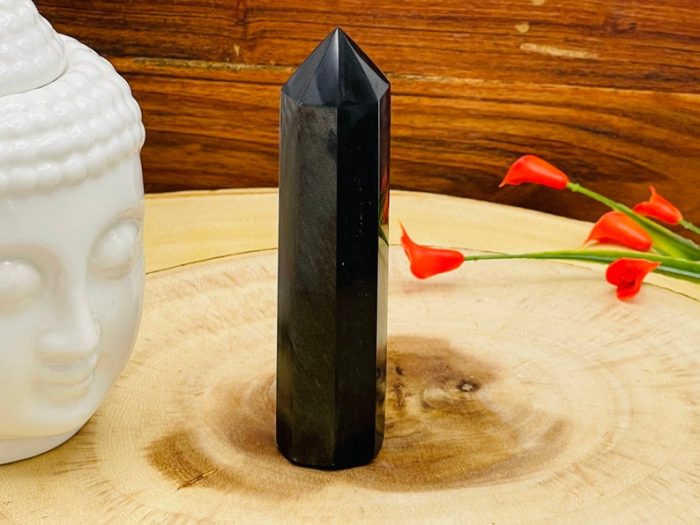 5" Black Obsidian Pointer | Black Obsidian Tower | Obsidian Crystal Point | Reiki Tool | Healing Crystal | Stress Reliever | Crystal Tower