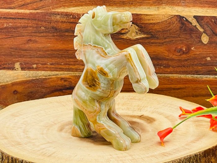 Multi Green Banded Onyx Flying Horse Figurine | Crystal Animal Standing Statuette | Metaphysical Healing Crystal | Sacred Animal | 6"