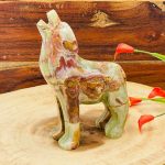 Multi Green Banded Onyx Howling Wolf Figurine | Crystal Carving Standing Statuette | Reiki Metaphysical Healing Crystal | Sacred Animal | 6"