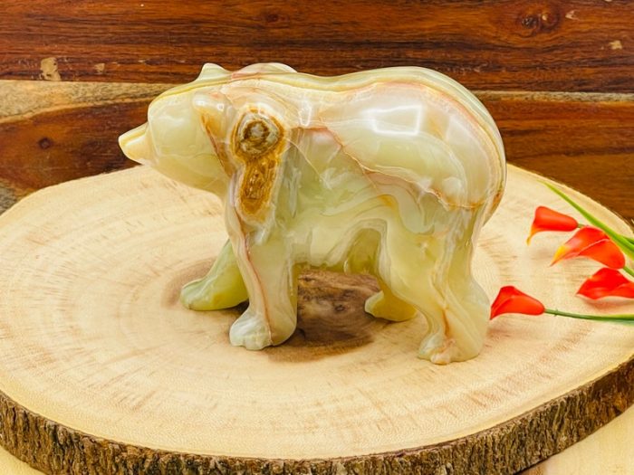 Multi Green Banded Onyx Bear Figurine | Crystal Animal Standing Statuette | Metaphysical Healing Crystal | Sacred Animal | 6"