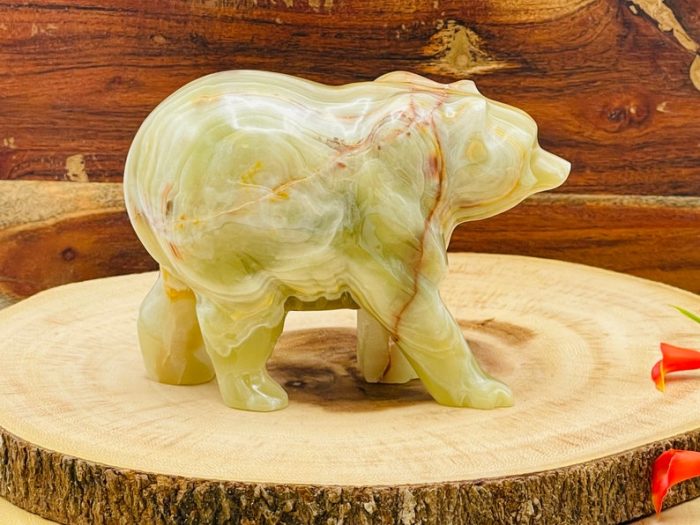 Multi Green Banded Onyx Bear Figurine | Crystal Animal Standing Statuette | Metaphysical Healing Crystal | Sacred Animal | 6"