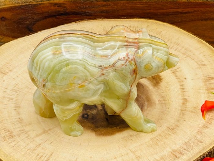 Multi Green Banded Onyx Bear Figurine | Crystal Animal Standing Statuette | Metaphysical Healing Crystal | Sacred Animal | 6"