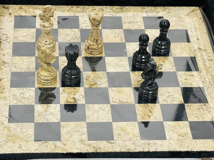 Onyx and Marble Full Chess Game Set | Chess Board Game With Fancy Velvet Gift Box | Coffee & Black Onyx and Marble Chess Set | 12 x 12 inch