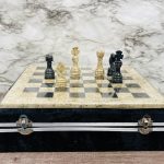 Onyx and Marble Full Chess Game Set | Chess Board Game With Fancy Velvet Gift Box | Coffee & Black Onyx and Marble Chess Set | 12 x 12 inch