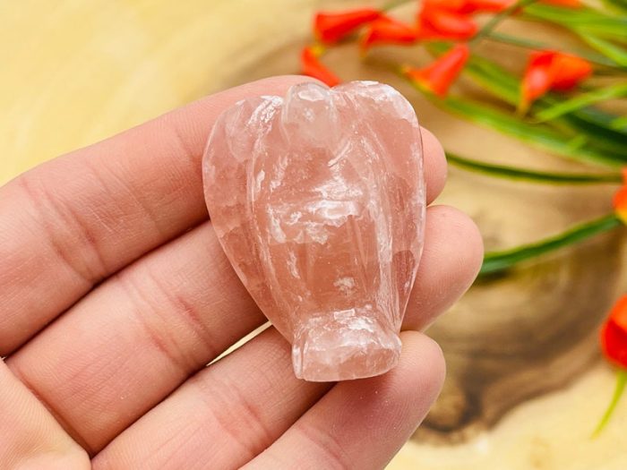 Strawberry Pink Calcite Angel | Heart Chakra | Crystal Figurine | Standing Statuette | Hand Carved | Angelic Reiki | Metaphysical Gemstone