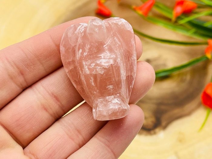 Strawberry Pink Calcite Angel | Heart Chakra | Crystal Figurine | Standing Statuette | Hand Carved | Angelic Reiki | Metaphysical Gemstone