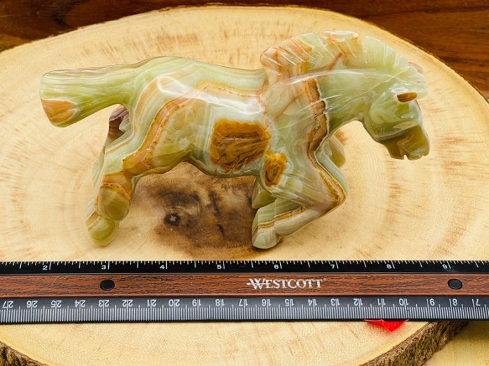 Multi Green Banded Onyx Flying Horse Figurine | Crystal Animal Standing Statuette | Metaphysical Healing Crystal | Sacred Animal | 6"