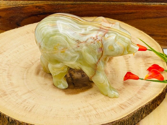 Multi Green Banded Onyx Bear Figurine | Crystal Animal Standing Statuette | Metaphysical Healing Crystal | Sacred Animal | 6"