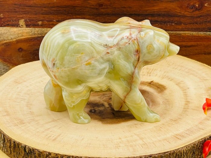 Multi Green Banded Onyx Bear Figurine | Crystal Animal Standing Statuette | Metaphysical Healing Crystal | Sacred Animal | 6"