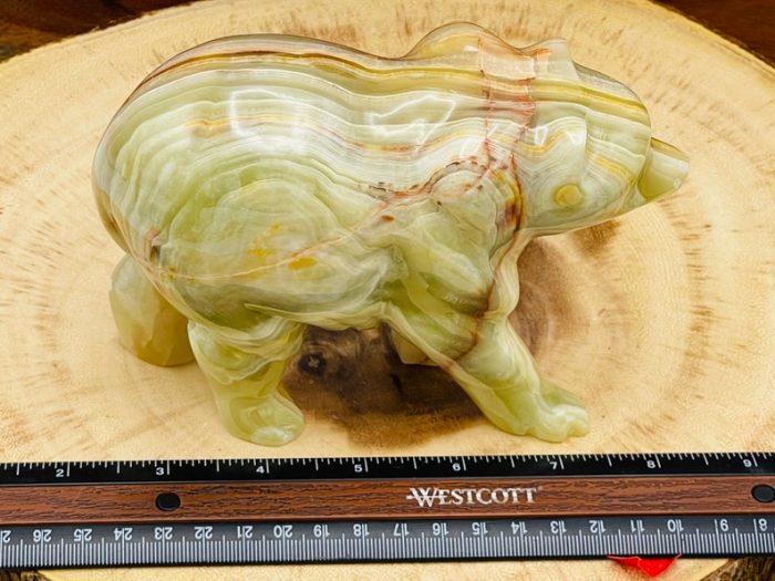 Multi Green Banded Onyx Bear Figurine | Crystal Animal Standing Statuette | Metaphysical Healing Crystal | Sacred Animal | 6"