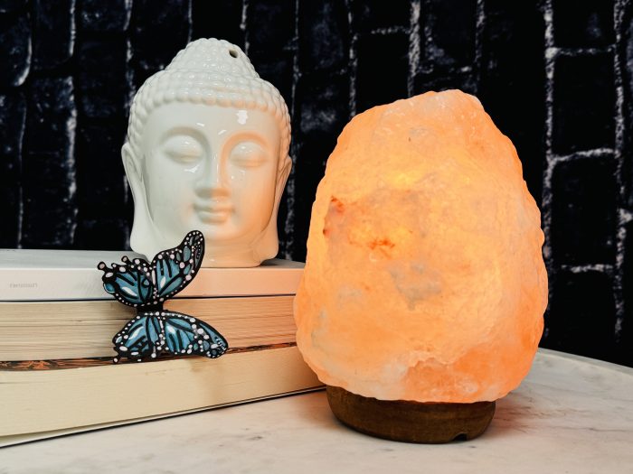 Himalayan Pink Salt Lamp, 6 - 8 LBS, 7 - 9 inch Height, Dimmer Switch, Wood Base, Handmade, Night Light