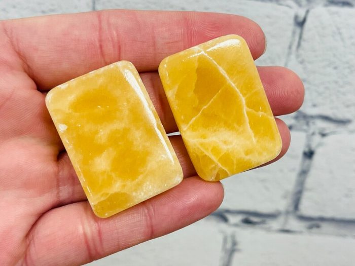 Citrine Calcite Rectangular Shape Smooth Stone | Citrine Calcite Pocket Stones | Handmade Palm Stones | Chakra | Healing Gemstone