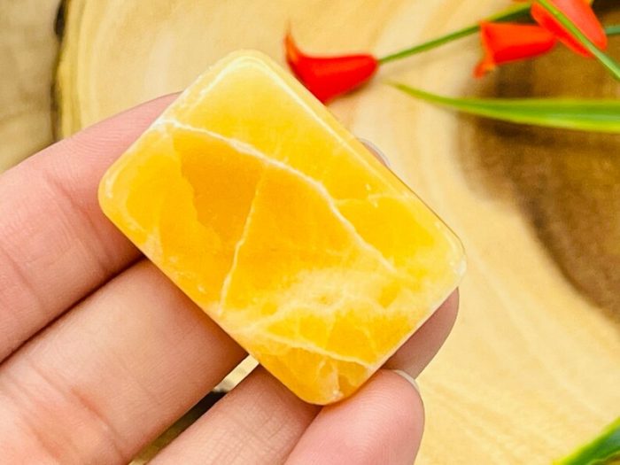 Citrine Calcite Rectangular Shape Smooth Stone | Citrine Calcite Pocket Stones | Handmade Palm Stones | Chakra | Healing Gemstone