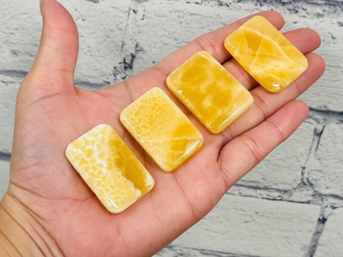 Citrine Calcite Rectangular Shape Smooth Stone | Citrine Calcite Pocket Stones | Handmade Palm Stones | Chakra | Healing Gemstone