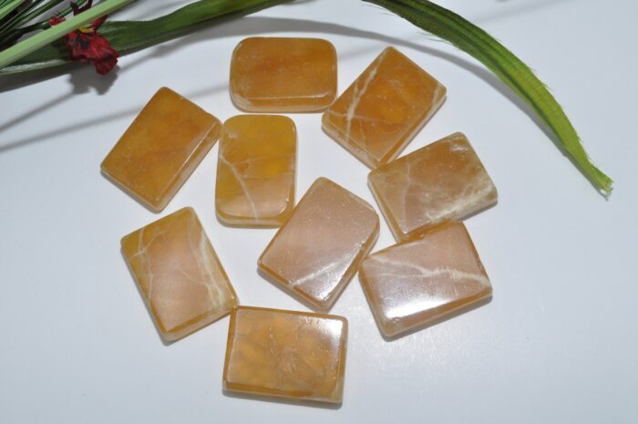 Citrine Calcite Rectangular Shape Smooth Stone | Citrine Calcite Pocket Stones | Handmade Palm Stones | Chakra | Healing Gemstone