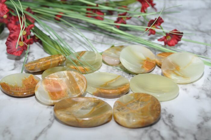 Multi Green Banded Onyx Worry Stone | Green Onyx Thumb Stone | Hand Polished Massage Stone | Healing Crystals & Stones | Stress Reliever