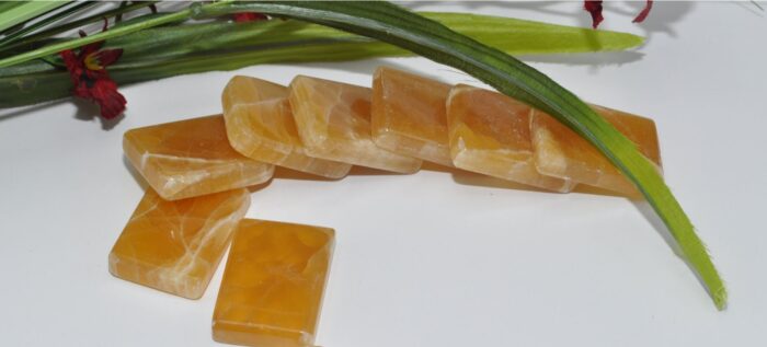 Citrine Calcite Rectangular Shape Smooth Stone | Citrine Calcite Pocket Stones | Handmade Palm Stones | Chakra | Healing Gemstone