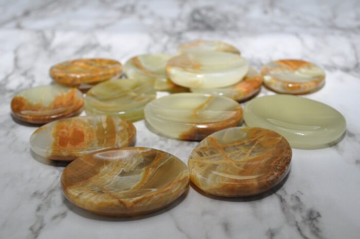 Multi Green Banded Onyx Worry Stone | Green Onyx Thumb Stone | Hand Polished Massage Stone | Healing Crystals & Stones | Stress Reliever