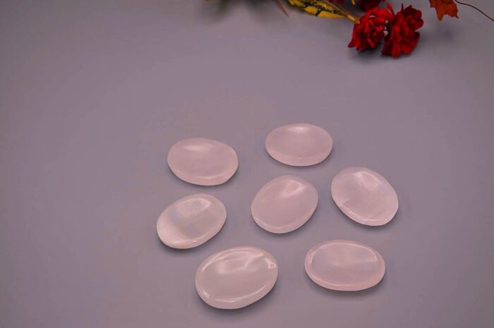 Rose Pink Mangano Fluorescent Calcite Worry Stone