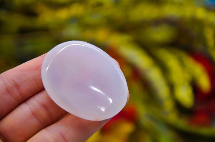 Rose Pink Mangano Fluorescent Calcite Worry Stone