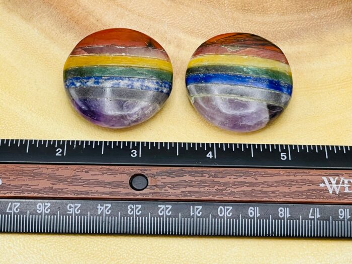 7 Chakra Round Bonded Smooth Stone | Hand Polish Chakra Palm Stone | Chakra Healing Crystals | Reiki Stone | Metaphysical | Pocket