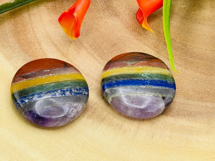 7 Chakra Round Bonded Smooth Stone | Hand Polish Chakra Palm Stone | Chakra Healing Crystals | Reiki Stone | Metaphysical | Pocket