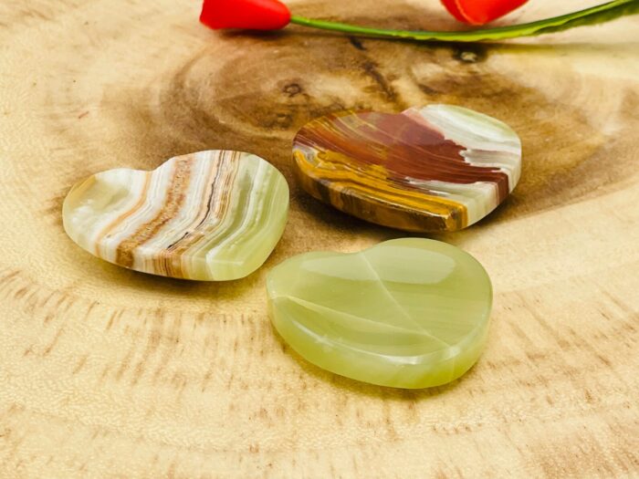 Banded Green Onyx Heart Shape Worry Stone | Onyx Thumb Stone | Handmade Massage Stone | Healing Crystal & Stone | Stress Reliever