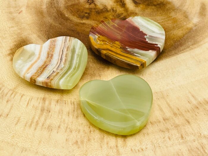 Banded Green Onyx Heart Shape Worry Stone | Onyx Thumb Stone | Handmade Massage Stone | Healing Crystal & Stone | Stress Reliever