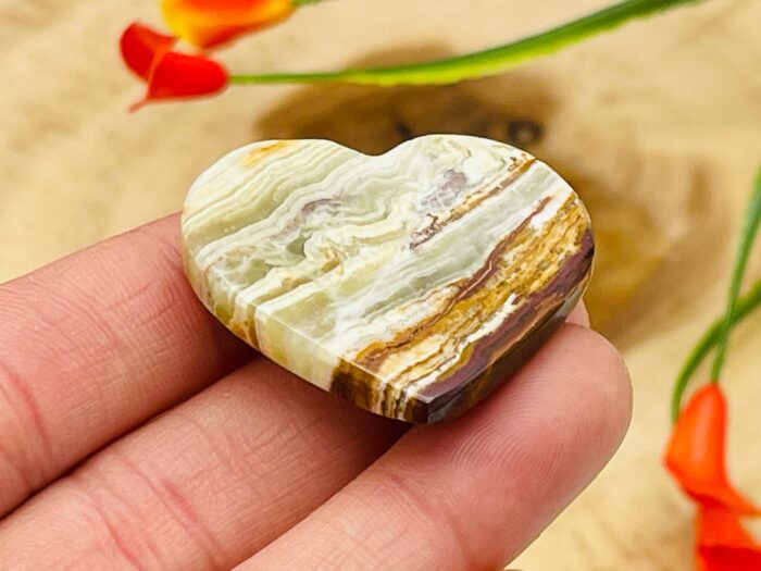 Banded Green Onyx Heart Shape Worry Stone