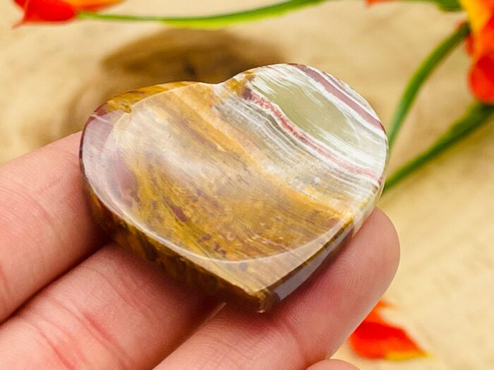 Banded Green Onyx Heart Shape Worry Stone | Onyx Thumb Stone | Handmade Massage Stone | Healing Crystal & Stone | Stress Reliever