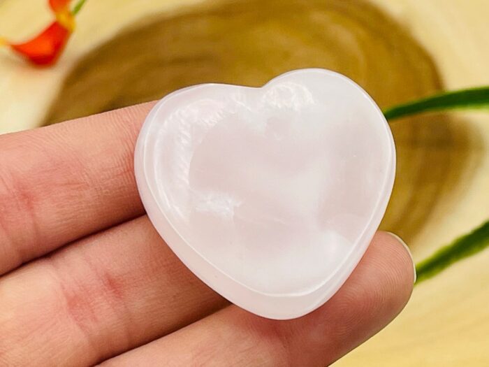 Rose Pink Mangano Fluorescent Calcite Heart Shape Worry Stone | Crystal Stone | Thumb Stone | Massage Healing Crystal | Stress Reliever