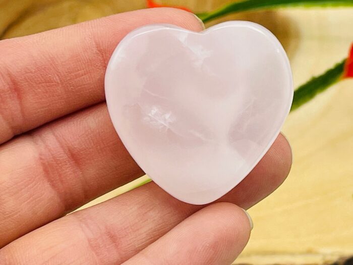 Rose Pink Mangano Fluorescent Calcite Heart Shape Worry Stone