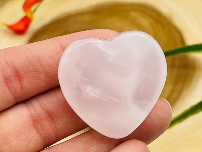 Rose Pink Mangano Fluorescent Calcite Heart Shape Worry Stone | Crystal Stone | Thumb Stone | Massage Healing Crystal | Stress Reliever