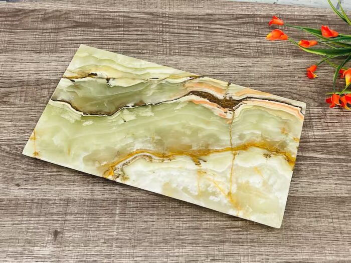 Banded Green Onyx Rectangular Serving Tray, Detergent Safe & Easy to Clean, 12" X 7"