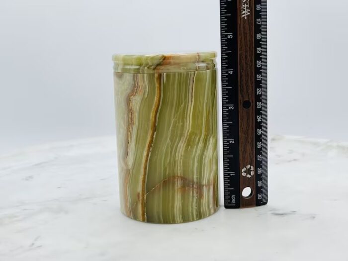 Green Onyx Spice Holder Set, Jar with Lid, Bathroom Vanity Organizer Canister 4.5 X 3 Inch