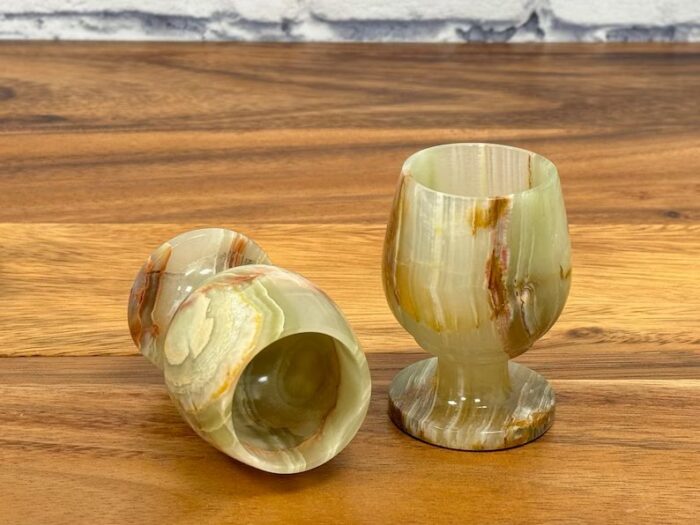 Banded Green Onyx Sherry Glasses, Wine Glasses, Goblet Glassware, Decorative & Drinking Glasses, Detergent Safe, 3" Height x 2" Width 1.3 OZ