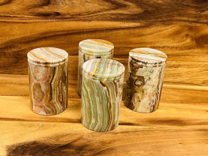 Green Onyx Spice Holder Set, Jar with Lid, Bathroom Vanity Organizer Canister 4.5 X 3 Inch