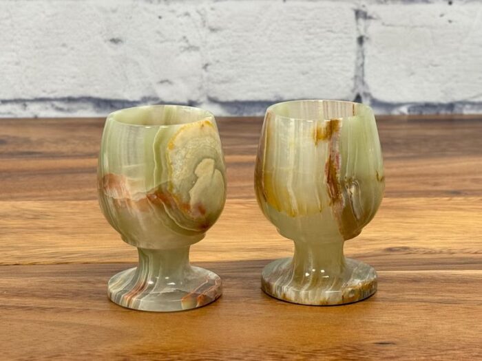 Banded Green Onyx Sherry Glasses, Wine Glasses, Goblet Glassware, Decorative & Drinking Glasses, Detergent Safe, 3" Height x 2" Width 1.3 OZ