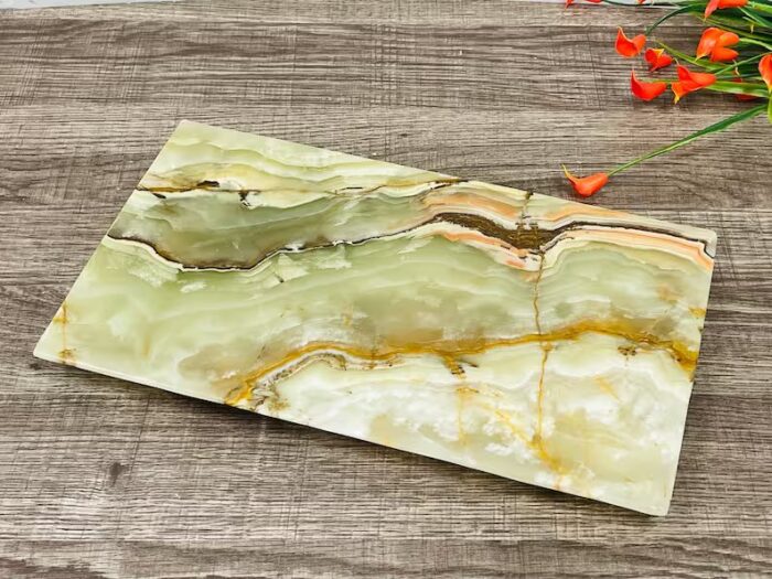 Banded Green Onyx Rectangular Serving Tray, Detergent Safe & Easy to Clean, 12" X 7"