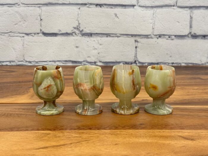 Banded Green Onyx Sherry Glasses, Wine Glasses, Goblet Glassware, Decorative & Drinking Glasses, Detergent Safe, 3" Height x 2" Width 1.3 OZ