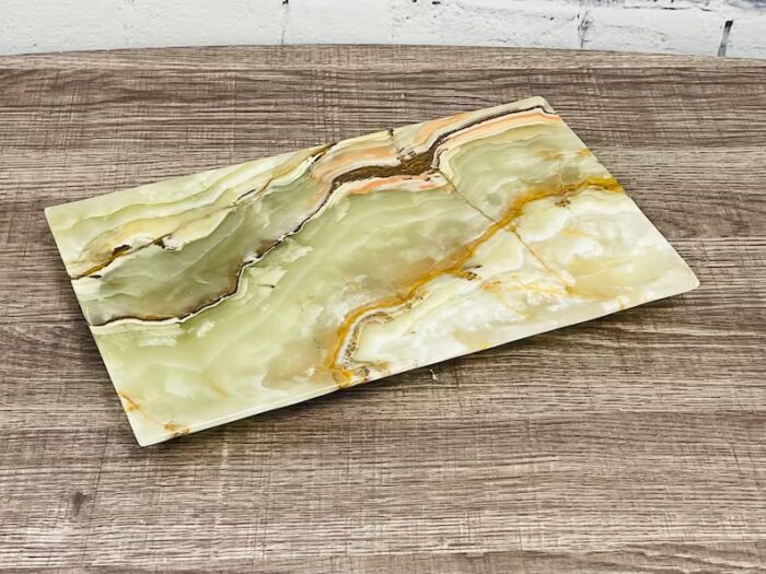 Banded Green Onyx Rectangular Serving Tray, Detergent Safe & Easy to Clean, 12" X 7"