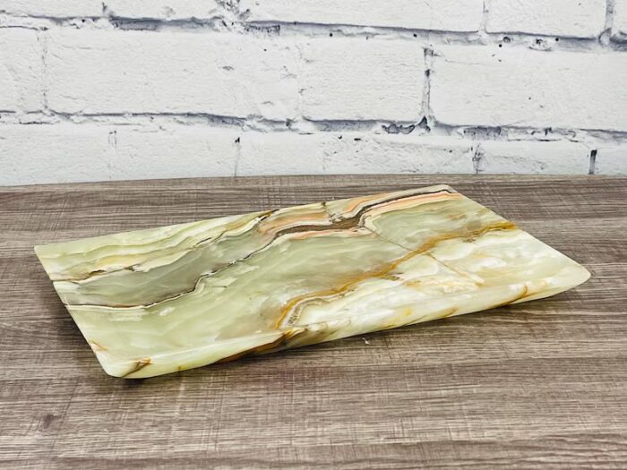 Banded Green Onyx Rectangular Serving Tray, Detergent Safe & Easy to Clean, 12" X 7"