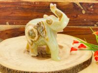 Banded Green Onyx Elephant Figurine, Crystal Animal Carving, Sacred Animal 3 & 6 Inch