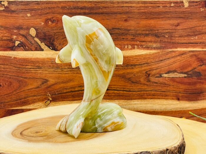 Banded Green Onyx Dolphin Figurine | Onyx Crystal Fish | Standing Statuette | Metaphysical | Healing Crystal | Sacred Animal | 6"